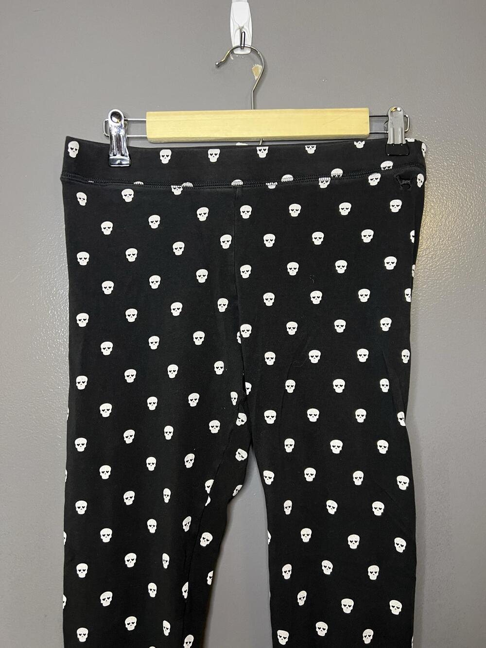 PINK Victoria's Secret Leggings Womens Large Black Skull Print Ankle Halloween